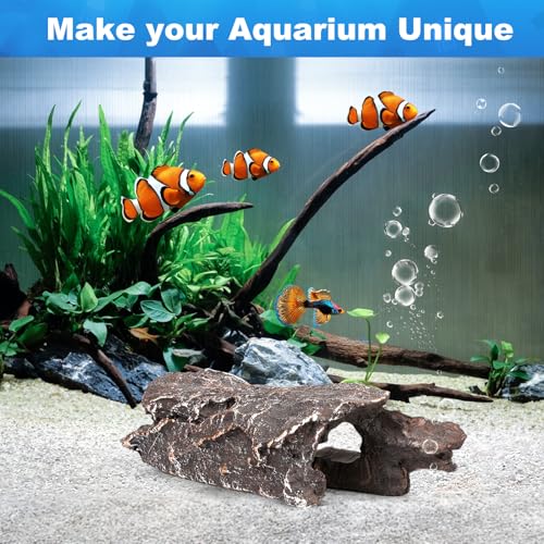 TRUVIC Fish Tank Decorations - Aquarium Cave Decor, Resin Hollow Tree Trunk Reptile Hide & Betta Log Hideout for 20 Gallon Tank, Fish Accessories Shelter Cave - color: Wood M