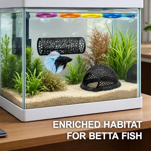 6-Piece Betta Hammock, Betta Resting Spot, Including Circular hammocks, Tunnels and Rings, Set Creating Resting Spots and Hiding Spaces for Fish