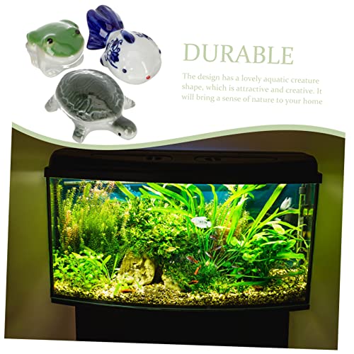 DOITOOL Home Floating Animal Decor 3pcs Ceramic Frog Turtle Fish Tank Aquarium Decor Decorative Ornaments