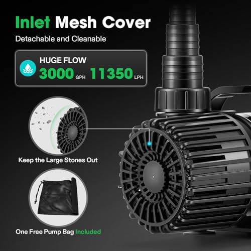 VIVOSUN 3000 GPH Submersible Water Pump with Barrier Bag, 150W Pond Pump, Ultra Quiet Aquarium Pump with 18FT. Lift Height for Pond, Waterfall, Fish Tank, Statuary, Hydroponic - size: 150W with Barrier Bag