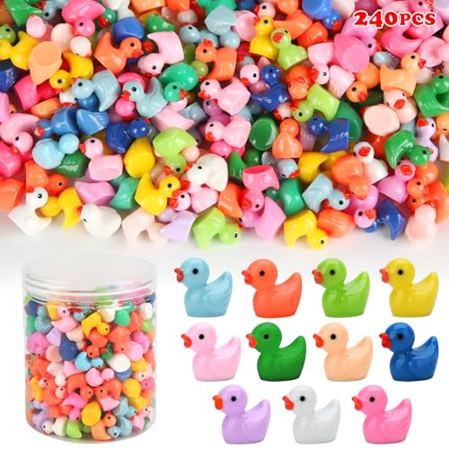 GWAHSA 240pcs Mini Ducks, Tiny Resin Duck Figurines Colorful Plastic Small Ducks Bulk for Miniature Landscape Aquarium Potted Fairy Garden Home Dollhouse Decor Accessories Party Favors Toys Gifts - style: Mini Ducks