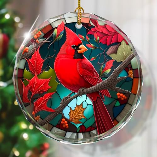 Cardinal Stained Glass Ornament - Christmas Tree Decorations, Cardinal Ornaments for Christmas Tree, Gift Exchange - color: Cardinal