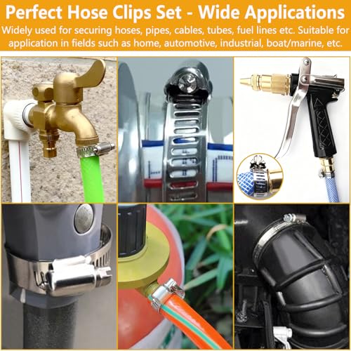 25 Pack Stainless Steel Hose Clamps Assortment Kit, Adjustable 8-57mm Worm Gear Hose Clamp Heavy Duty Duct Pipe Clamp for Plumbing, Fuel Line, Radiator, Mechanical, Automotive Application, Industrial - size: 25 Pcs Kit - Hose Clamp (8-57 mm)