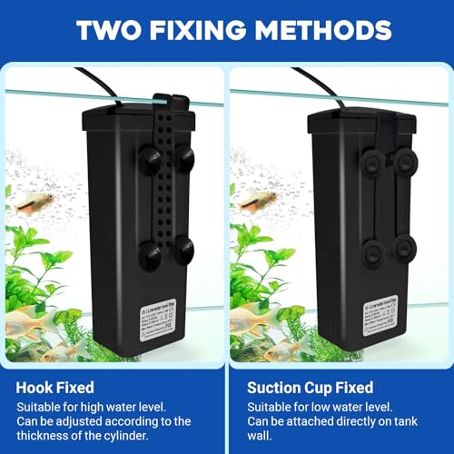 GOZILLA Turtle Tank Filter 74GPH, Low Water Level Turtle Tank 3.5W Fish Tank Aquarium Filters for Small Tanks up to 15 Gallons Include 2 Replacement Cartridge.(Black)