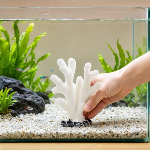 FOMIYES Fish Tank Decorations - 5pcs White Resin Coral Landscaping Accessories, Fake Diorama Supplies, Ocean Kit, Aquarium Reef Ornament Plant