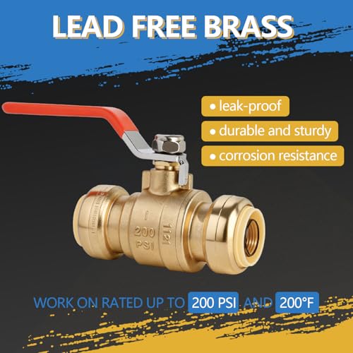 (Pack of 2) AB 1 Inch Push to Connect Ball Valve, 1 Inch Push Fit Ball Valve with Disconnect Clip, Full Port Water Shut Off Valve for Copper, CPVC,PE-RT and PEX Pipe, UPC Certified - size: 1" 2pcs