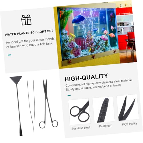 VANZACK 3pcs Aquarium Cleaning Tools Set Scissors Tweezer and Shovel for Aquascaping Plant Trimming and Tank Maintenance - color: Black, size: 25x5cm
