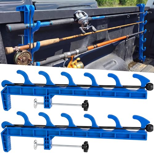 2 Sets Truck Bed Fishing Rod Holder, Holds 4 Rods, Fits 2.36" Thick Rails, Easy Install Kayak & Fly Rod Storage Rack - color: Blue, style: 6 Holes