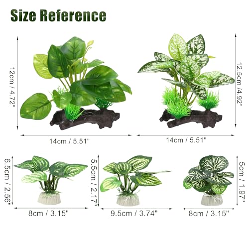 Aquarium Plastic Plants, Driftwood Betta Silk Plants, Silk Plants Aquarium Set Decorations, Silk Aquarium Plants for Betta Fish (Green, 5pcs)