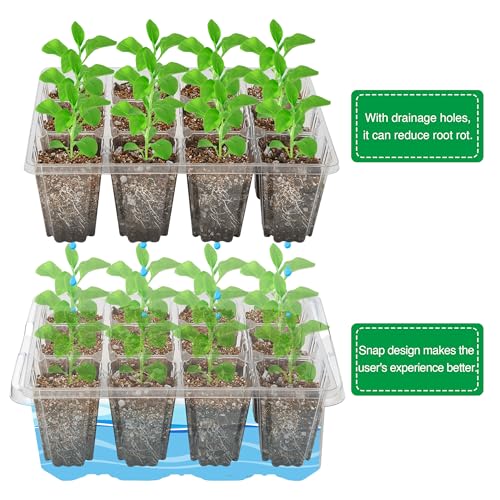 Bonviee 10 Packs Seed Starter Tray with Elevated Lid, 120 Cells Thicken Seed Starting Trays Kit with Adjustable Humidity Vent, Clear Cell Tray and Heightened Lids for Greenhouse & Gardens, Clear - color: Clear, size: 10 Packs, NO light