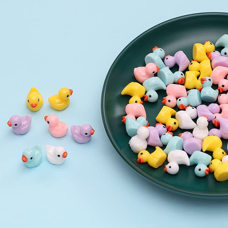 200 Pcs Mini Ducks 10 Colors Miniature Figures Charms Ornament Potted Micro Fairy Garden Landscape Aquarium Hide Tiny Duck for Craft, Dollhouse, Home Decorations（Random Color）