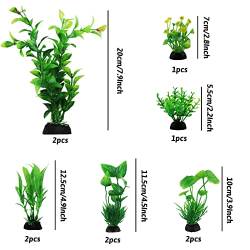 PietyPet Fish Tank Accessories Green Plants, 10pcs Green Fish Tank Decorations, Aquarium Decor Plastic Plants