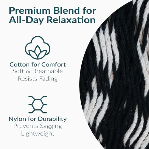Sunnydaze Handwoven XXL Thick Cord Mayan Double Hammock for Outside - 625-Pound Capacity Heavy-Duty Outdoor Hammock - Black/Natural - color: Black/Natural
