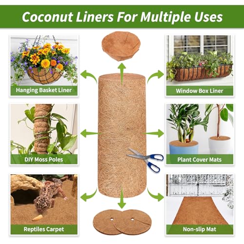 Legigo 12X160 Inch Natural Coco Liner Roll, Coconut Liners for Planter Window Box Hanging Basket, Coconut Coir Roll Coco Fiber Mat for Garden Decoration DIY Moss Poles Pet Pad Reptiles Carpet - size: 12x160 inch