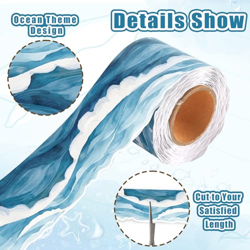 50ft Ocean Wave Bulletin Board Border, Under The Sea Scalloped Trim Borders for Back to School Summer Classroom Office Wall Chalkboard Door Decorations - color: Blue