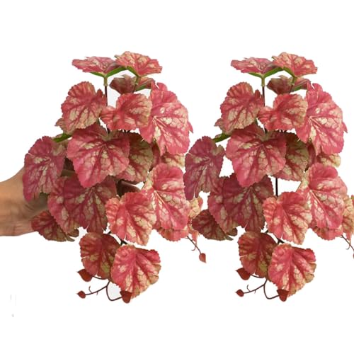 Reptile Plants for Terrarium Decor, Amphibian Habitat Decor, Reptile Tank Accessories, Artificial Hanging Plants with Suction Cup-2 Packs (Pink Heuchera Micrantha) - color: Pink Heuchera Micrantha