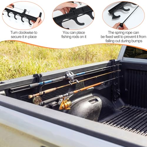 2 Sets Truck Bed Fishing Rod Holder, Holds 4 Rods, Fits 2.36" Thick Rails, Easy Install Kayak & Fly Rod Storage Rack - color: Black, style: 6 Holes