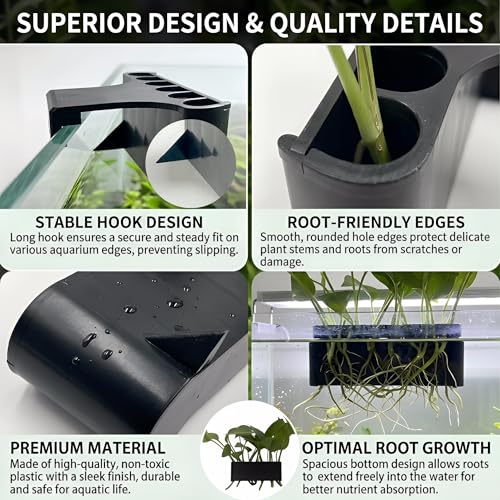 2 Pack Hanging Aquarium Plant Holder – 7-Hole Fish Tank Plant Pot for Pothos & Aquatic Plants, Floating Plant Corral, Aquascape Decor, Rim Plant Holder (Black) - color: Black