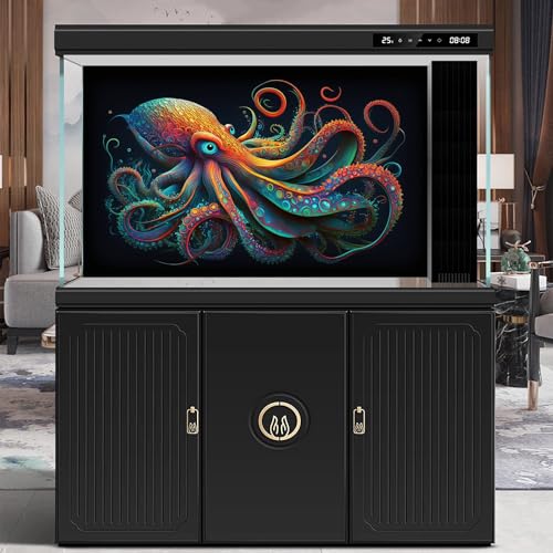 Octopus Aquarium Background Abstract Colorful Octopus Terrarium Background Glowing Octopus on Black Background Fish Tank Backdrop Poster Wallpaper Decorations Vinyl 24x12in - color: Green Red, size: 24(W)x12(H)in