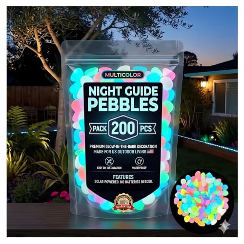 2026 Colorful Glow-in-the-Dark Garden Stones Night Guide Luminous Pebbles Rainbow Glow in the Dark Stepping Rocks Outdoor Landscaping Decor Glowing Stones Fish Tank Aquarium Decorations (200, Multi) - color: Multi