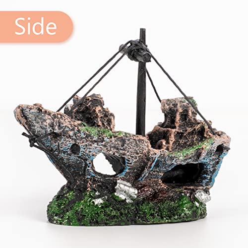 Raeasily Fish Tank Decoration Aquarium Accessories,Shipwreck Decor,Resin Material Sunken Ship Decorations for Fish Favors, Multi, 10 * 10