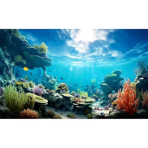 Under The Sea Aquarium Background Underwater Coral Reef Aquatic Plants Fish Tank Background Undersea Cave Marine Life Terrarium Backgrounds Ocean Floor Seascape Reptile Tank Backgrounds 24x16in - color: Blue_Green, size: 24(W)x16(H)in