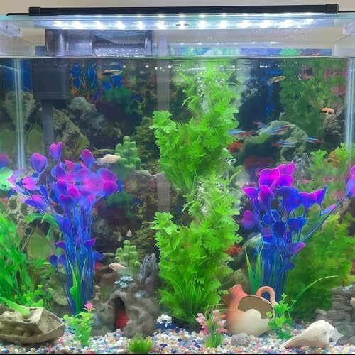 2 Pack Artificial Aquarium Plants, 15.8 Inch Tall, Seaweed, Wine Red, Plastic, Weighted Ceramic Base, for Aquarium, Indoor - color: Wine Red