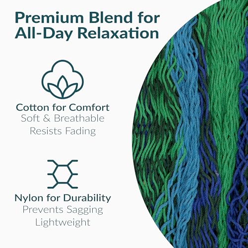 Sunnydaze Handwoven XXL Thick Cord Mayan Double Hammock for Outside - 625-Pound Capacity Heavy-Duty Outdoor Hammock - Tropical Lagoon - color: Tropical Lagoon