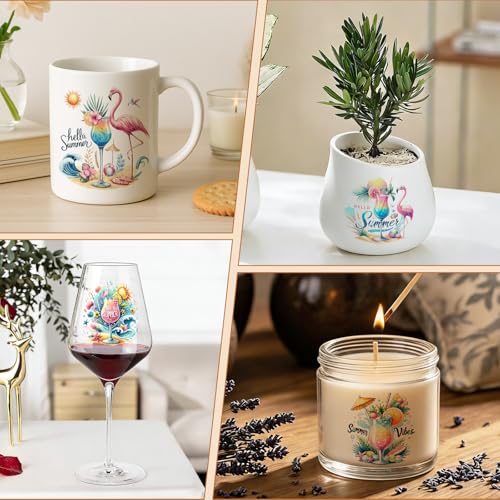 UV DTF Cup Wraps, 4 Sheets Summer Cocktail 16oz Glass Cups, Clear Transfer Stickers for Tumblers and Bottles, Assorted Pattern Set - style: Summer Cocktail