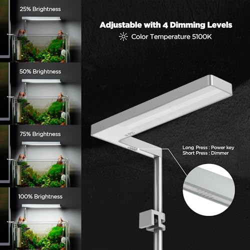 ONF Flat Nano 15W Full Spectrum Aquarium Light, 4 Level Dimmable Plant Light, IP54 Waterproof Freshwater Use Only, Suitable for 2-9 Gallon Rimless Fish Tanks, Terrariums, & Potted Plants, Silver - color: Silver, size: Flat Nano