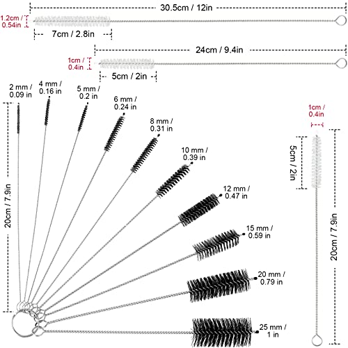 Reusable Straw Cleaning Brushes Bottle Test Tube Long Straw Cleaning Brush Nylon Washing Tool Reusable Bottle Brush in Different Size(White-Black,16 Pieces)
