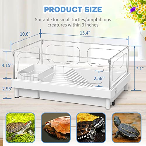 MoonOrange Small Turtle Tank Kit(Tank+Light+Filter), Acrylic Turtle Tank Starter Kit with Bask Platform, Bottom Drain, Multi-Function Area for Small Reptiles.(White) - color: White