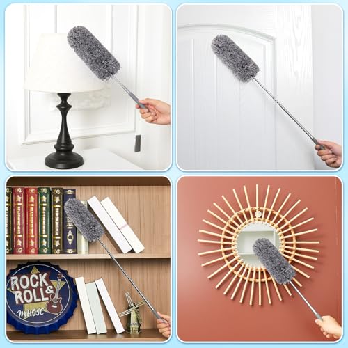 Tanlade 12 Pcs Microfiber Feather Duster for Cleaning 13-31 Inch Extendable Cobweb Dusters Ceiling Fan Duster Washable Bendable Tool for Office Car Window Furniture (Gray) - color: Gray