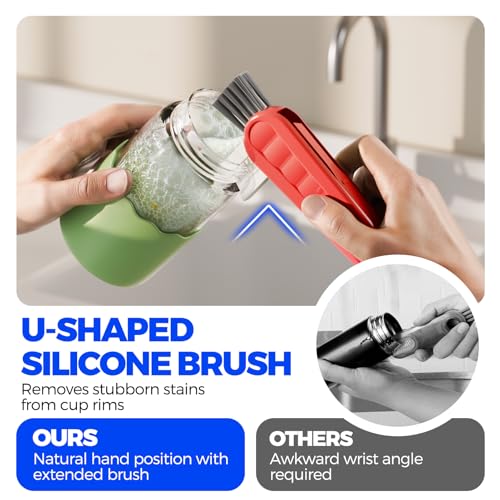 6 Pack Holikme 4 in 1 Cup Lid Cleaning Brush Set with 3 Straws, Multifunctional Bottle Brush, Silicone Cup Lid Gap Cleaner, Durable Bristle Crevice Cleaning Brush, Red - color: Red