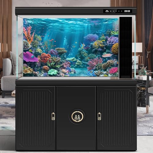 Under The Sea Aquarium Background Turquoise Underwater World Theme Terrarium Background Deep Ocean Sea with Coral Rocks Fish Tank Backdrop Tropical Ocean Marine with Sunbeams Backdrops 24x12in - color: Blue Brown, size: 24(W)x12(H)in