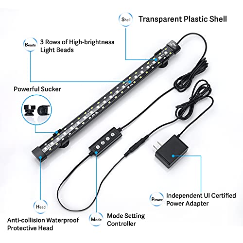 hygger 24/7 Mode Submersible Aquarium LED Light, Full Spectrum Hidden Fish Tank Light with 3 Rows Beads 7 Colors Auto On Off Sunrise-Daylight-Moonlight, Adjustable Timer Brightness - size: 12in 8W