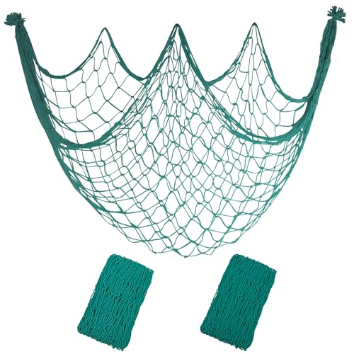 10x5 Feet X-Large Decorative Fishing Net for Party - 2 Pack Aqua Fish Net Decor Mermaid Net Under The Sea Hawaiian Party Decorations, 3mm Natural Cotton Nautical Netting Wall Table Ocean Beach Decor - color: Aqua, size: X-Large - 2 Pack