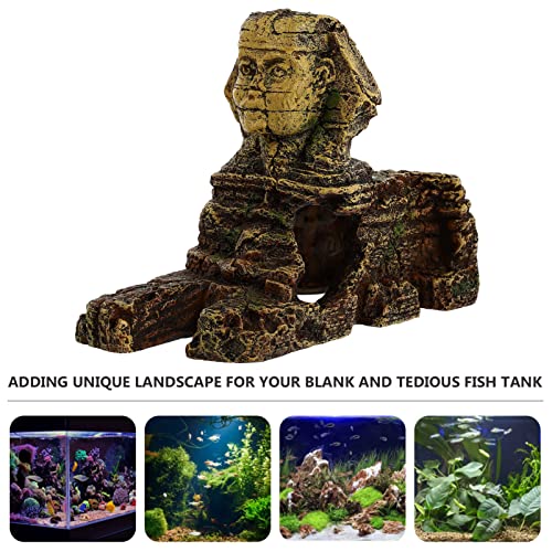 balacoo Aquarium Sphinx Statue Ornament 8.26X3.54X5.51In Golden Resin Egyptian Fish Tank Decor for Freshwater Saltwater Landscaping Betta Hides Desktop Decoration
