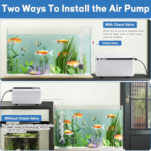 Aquarium Air Pump, Quiet Powerful Fish Tank Air Pump, Adjustable Fish Tank Bubbler with Air Stone, 2.3W/5.5W/8W Bubbler for Aquarium Fish Tank for Small Medium Large Fish Tank Up to 200 Gallon - size: 2.3 W(Tank Up to 80 Gallon Aquariums)