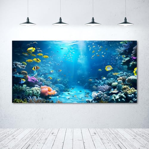 Under The Sea Backdrop 20x10ft Ocean Backdrop Underwater World Colorful Tropical Fish Coral Aquarium Deep Sea Sunlight Photography Background Birthday Under The Sea Party Decorations Photo Props - color: Blue2, size: 20x10ft