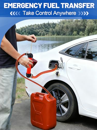 Hand Fuel Transfer Pump with Leakproof Clamps - Versatile Manual Siphon for Gasoline, Oil, Diesel, Antifreeze, Emergency Use for Car/Lawn Mower/Motorcycle/RV, Includes 3/4" NPT Brass Connector