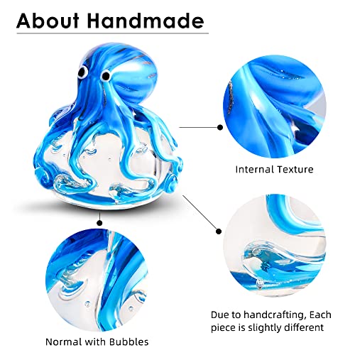 EUSTUMA Hand Blown Glass Octopus Figurine Ornament,Sea Animal Ornament for Fish Tank Aquarium,Sea Animals Collection for Birthday Gift,Glass Office Paperweight for Desk. - color: Octopus