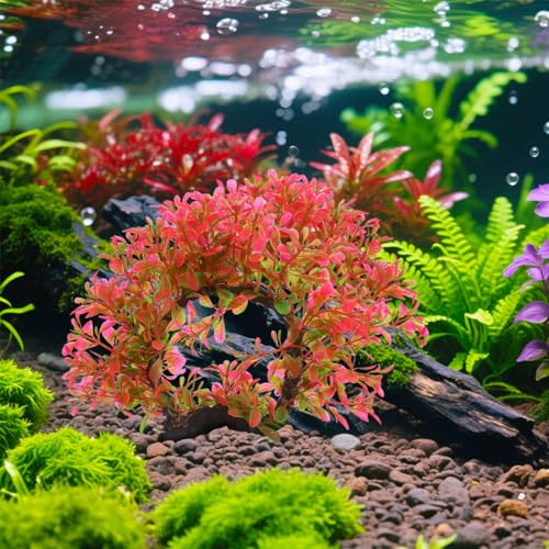 POPETPOP Aquarium Artificial Plastic Plants Decoration, Plastic Pink Betta Fish Tank Decor with Weighted Base, Pink Simulation Aquarium Tree for Bettafish Tank Decorations Hides