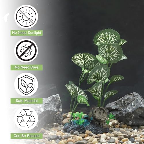 Aquarium Plastic Plants, Silk Aquarium Plants, Silk Plants for Betta Fish Tank, Plastic Plant Decoration for Aquarium, Green, Round Leaves, 6.69" Tall - color: Green