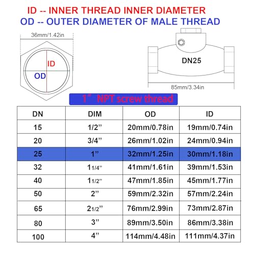 1" Stainless Steel Check Valve, NPT Threaded Horizontal Check Valve to prevent backflow, check valve for water, oil and air, also available with compressor DN25 - size: 1"(DN25)