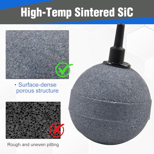 4 Pack 2 Inch Aquarium Air Stone Balls Premium Porous Airstones for Fish Tanks, Ponds & Hydroponics Long-Lasting Oxygen Diffuser with Fine Bubbles, Sinks & Won’t Float (3/16" or 3/8" Tubing)