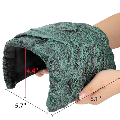 Cididu Reptile Hide Rock Cave, Resin Habitat Hidden for Terrarium and Aquarium Decor, Green Hideout Hide Cave Fit for Bearded Dragons, Lizards, Snakes, Geckos, Tortoises, Small Animals, Amphibians