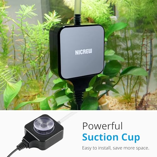 NICREW Nano Silent Aquarium Air Pump Black, Aquarium Aerator with Accessories for UP to 20 Gallon Fish Tank, Super Quiet, 0.6 L/min, 1.5 Watts - color: Black, size: up to 20 gallon