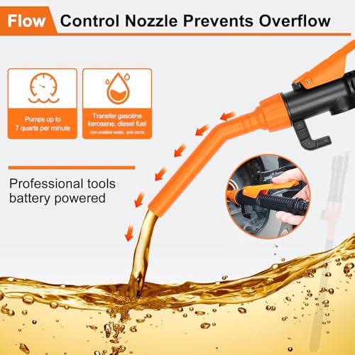 Powered Battery Fuel Transfer Pump,Battery Operated Transfer Pumps with Quick Stop Nozzle,Water & Fuel Transfer Pump for Gasoline Diesel Oil Gas Water Fish Tank