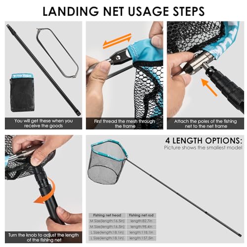THKFISH Carbon Fiber Fishing Net - Long Handle, Portable Telescopic Landing Net - 27 to 157.5 Inch - Aluminum Mesh Frame Rubber Coated - size: 118” Telescopic Handle/19.7” Hoop Size